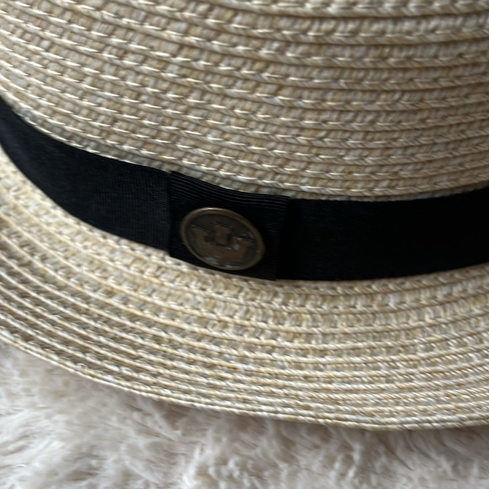 Goorin Bros. "Fine Day" Beige Straw Fedora Hat w/Pinstripe Band Size M - Picture 3 of 5